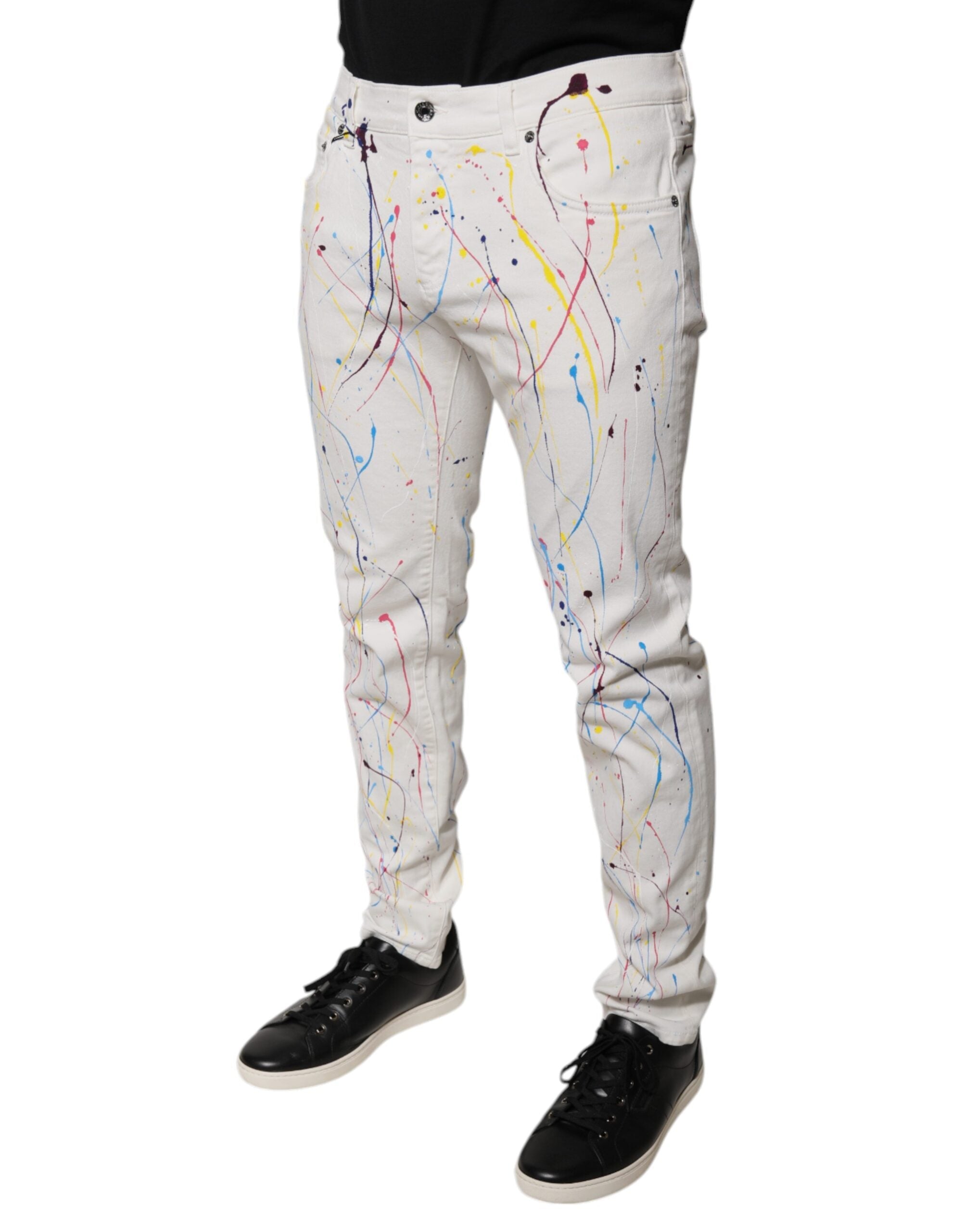 Dolce & Gabbana White Color Splash Print Skinny Denim Jeans Dolce & Gabbana