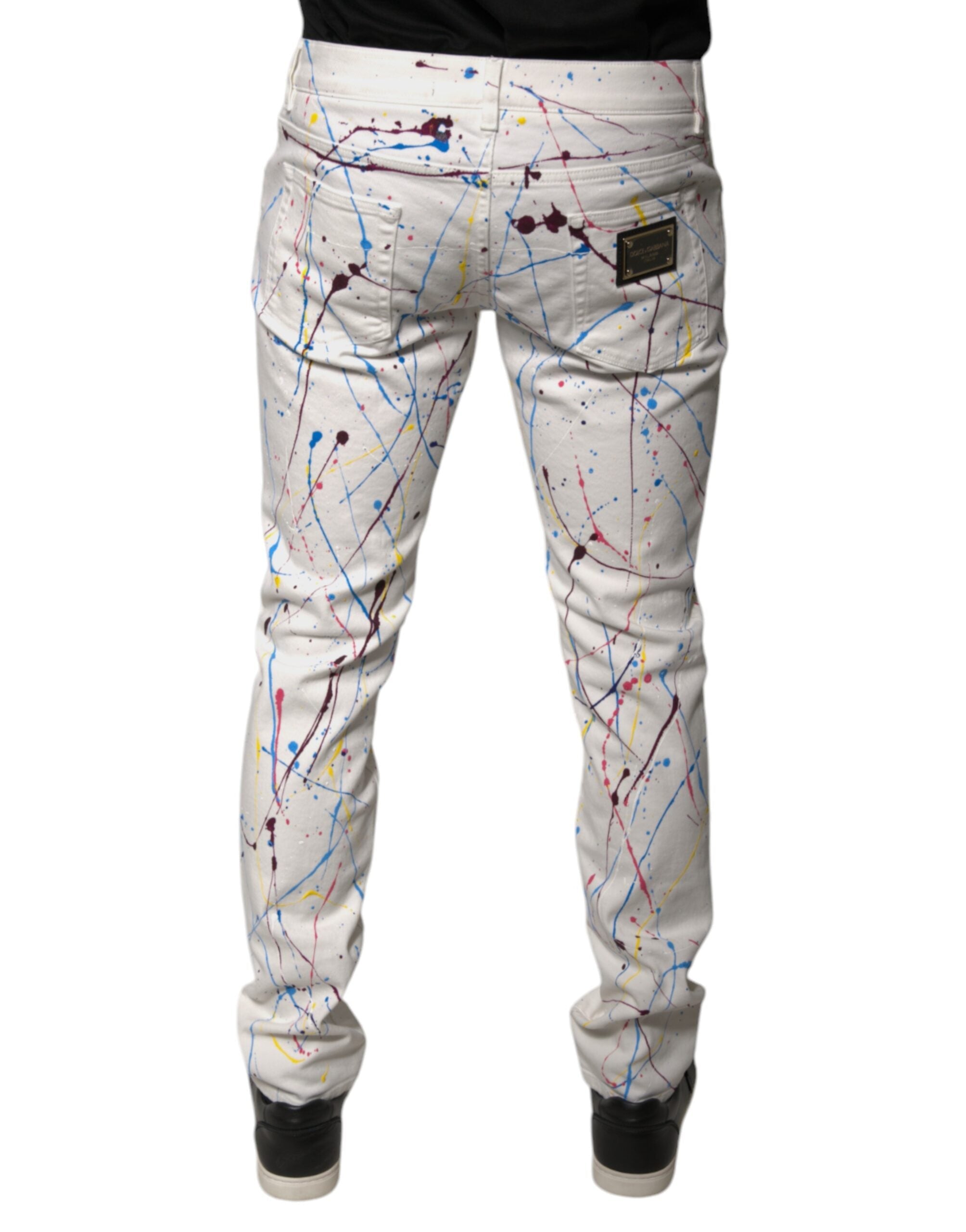 Dolce & Gabbana White Color Splash Print Skinny Denim Jeans Dolce & Gabbana
