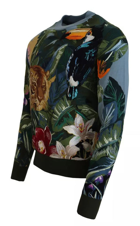 Dolce & Gabbana Jungle Wool Silk Pullover Logo Sweater Dolce & Gabbana