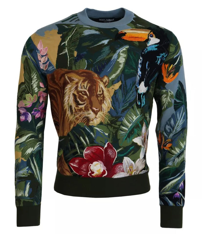 Dolce & Gabbana Jungle Wool Silk Pullover Logo Sweater Dolce & Gabbana