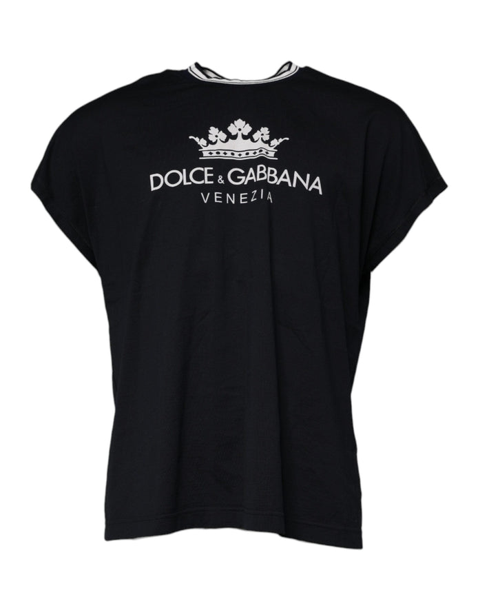 Dolce & Gabbana Dark Blue Logo Crown Cotton Crew Neck T-shirt Dolce & Gabbana