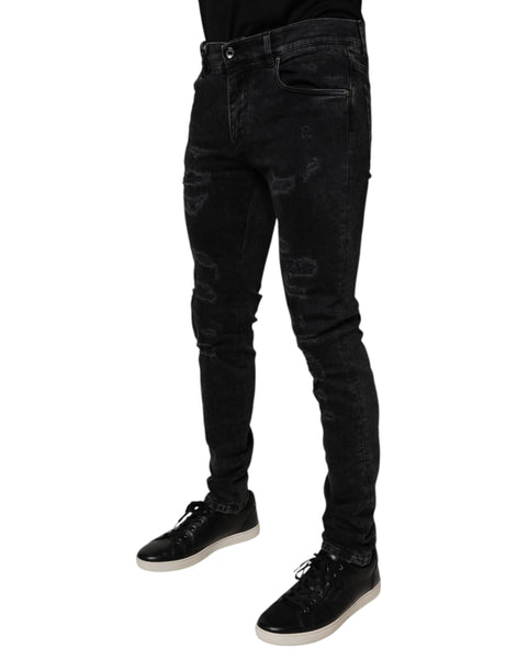 Dolce & Gabbana Black Tattered Cotton Skinny Men Denim Jeans Dolce & Gabbana