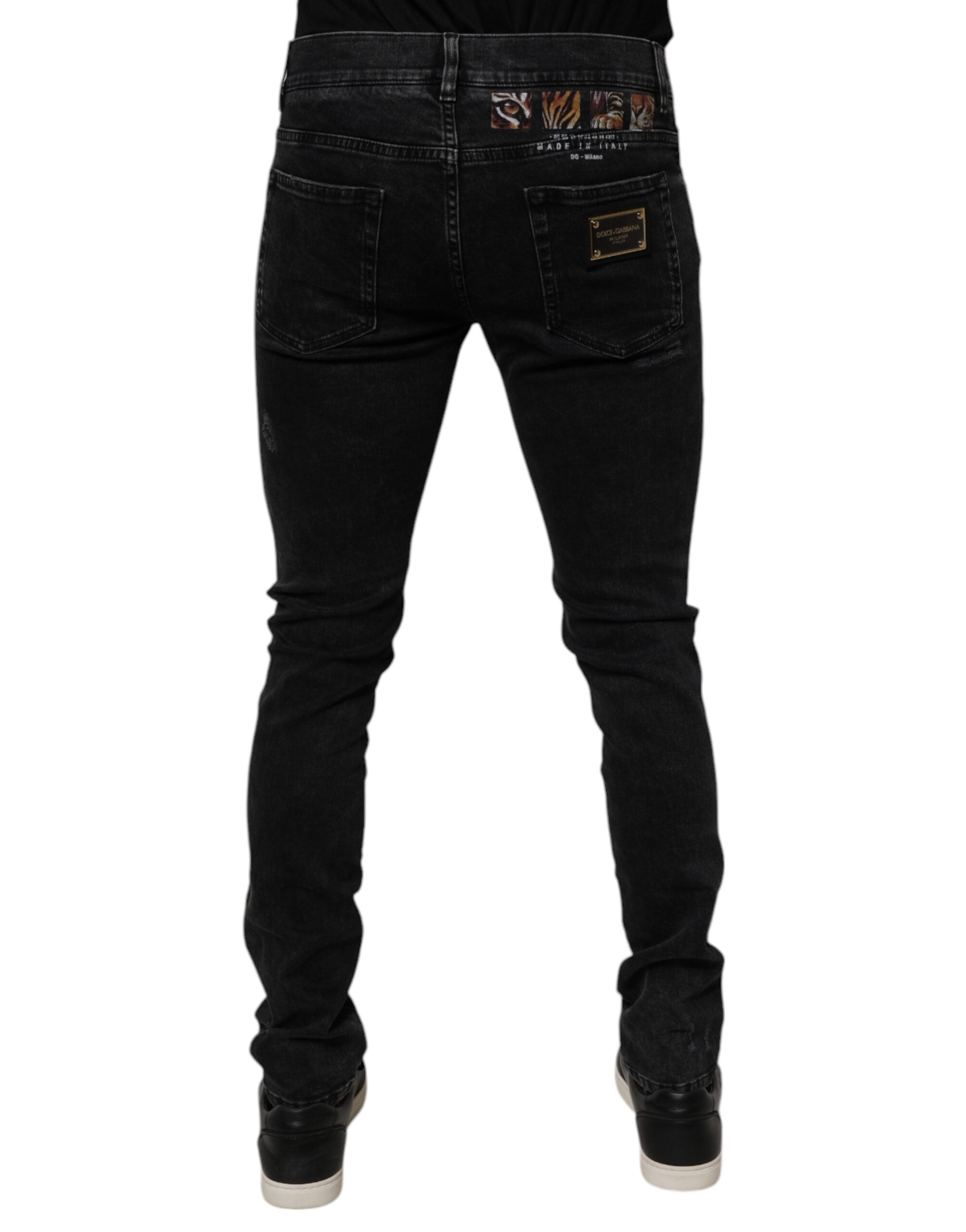 Dolce & Gabbana Black Tattered Cotton Skinny Men Denim Jeans Dolce & Gabbana
