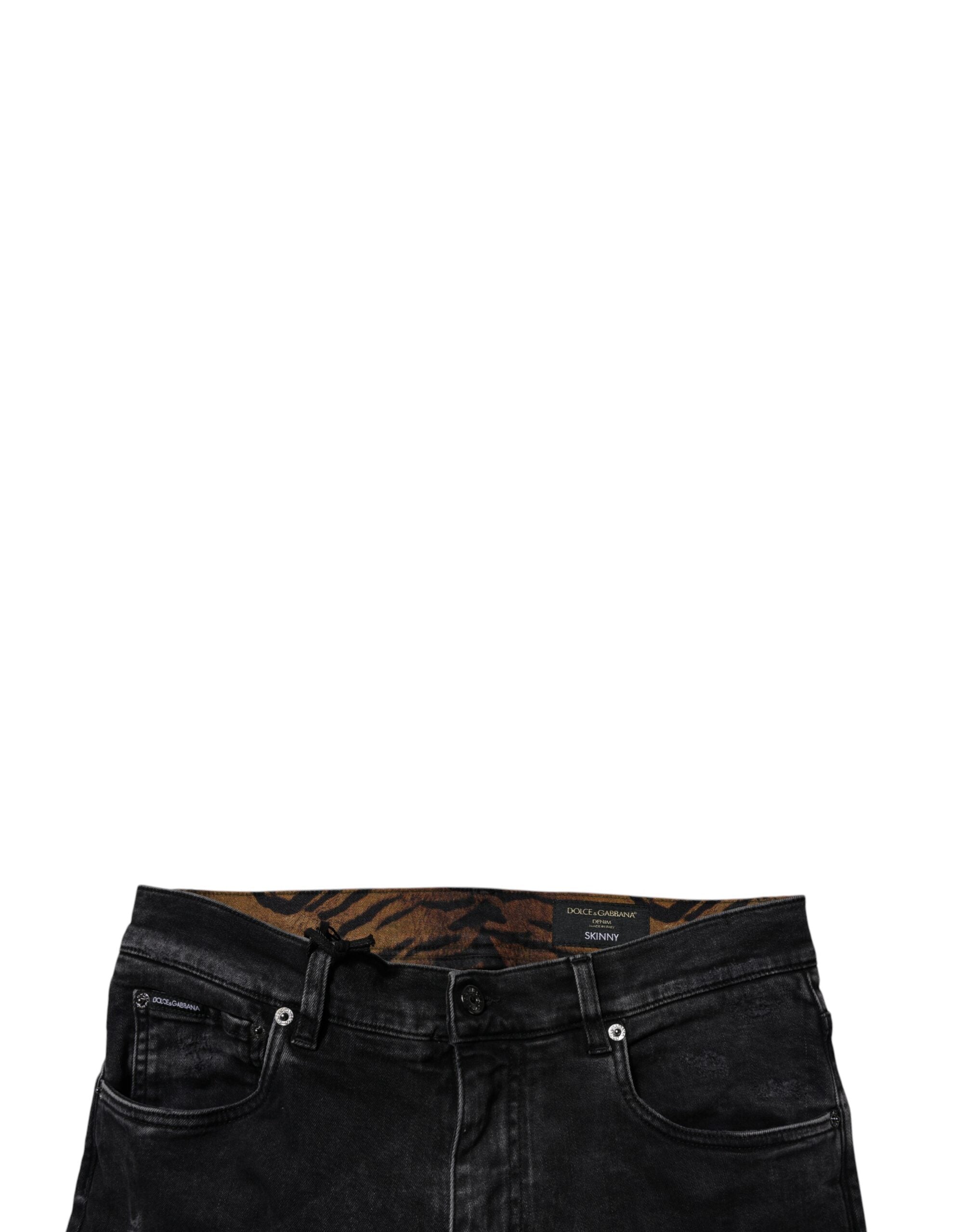 Dolce & Gabbana Black Tattered Cotton Skinny Men Denim Jeans Dolce & Gabbana