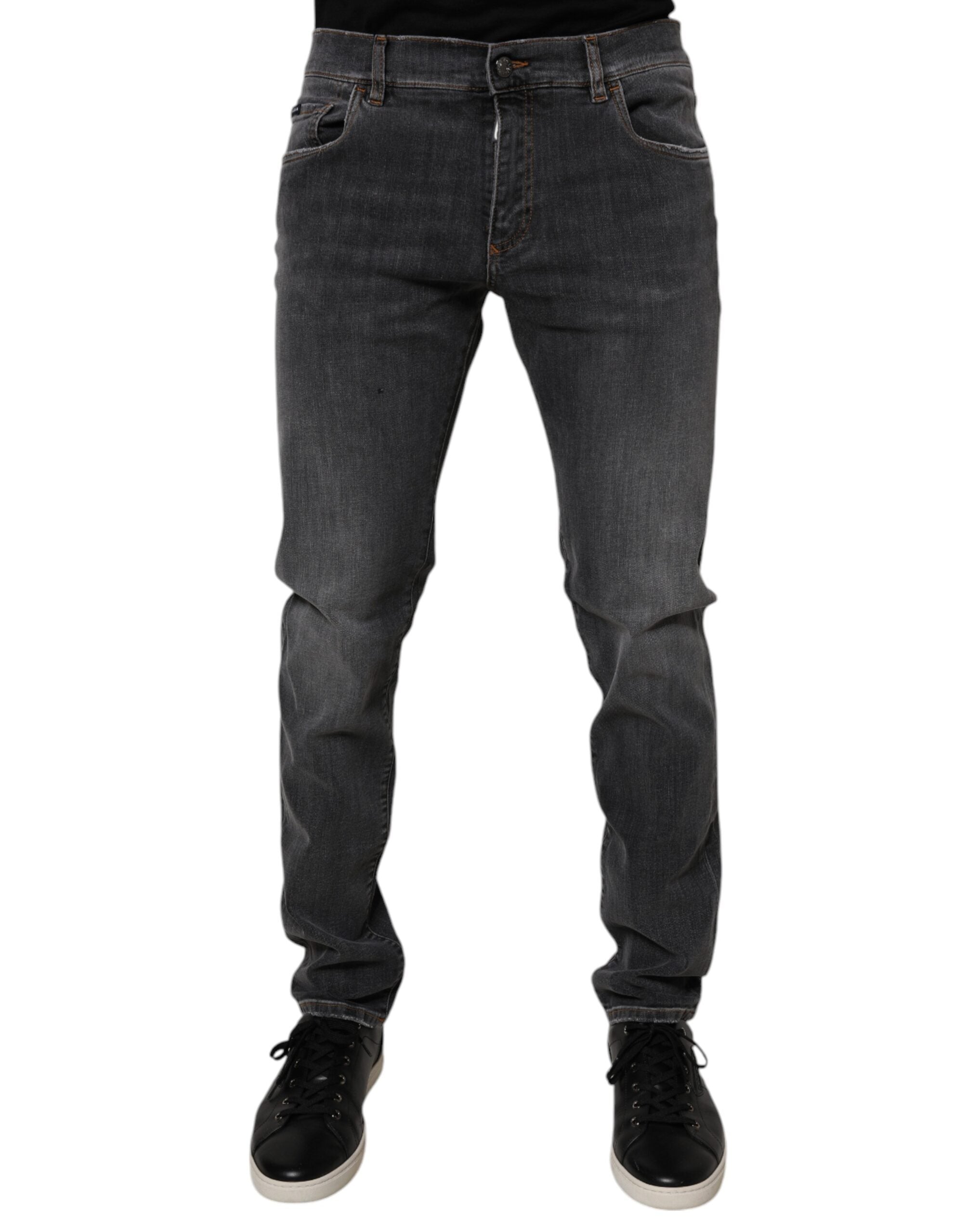 Dolce & Gabbana Dark Gray Washed Cotton Slim Fit Denim Jeans Dolce & Gabbana