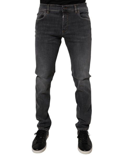Dolce & Gabbana Dark Gray Washed Cotton Slim Fit Denim Jeans Dolce & Gabbana