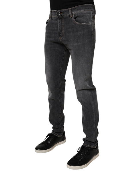 Dolce & Gabbana Dark Gray Washed Cotton Slim Fit Denim Jeans Dolce & Gabbana