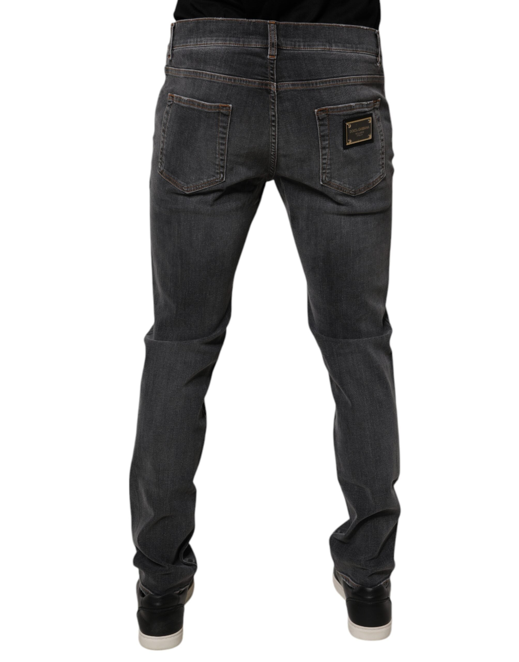 Dolce & Gabbana Dark Gray Washed Cotton Slim Fit Denim Jeans Dolce & Gabbana