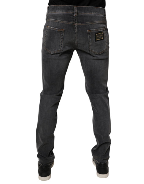 Dolce & Gabbana Dark Gray Washed Cotton Slim Fit Denim Jeans Dolce & Gabbana