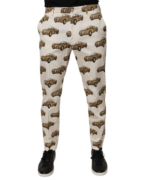 Dolce & Gabbana Off White Cars Cotton Skinny Men Denim Jeans Dolce & Gabbana