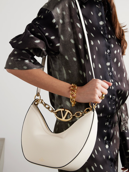 Valentino Garavani Ivory Leather Small Hobo Vlogo Shoulder Bag Valentino Garavani