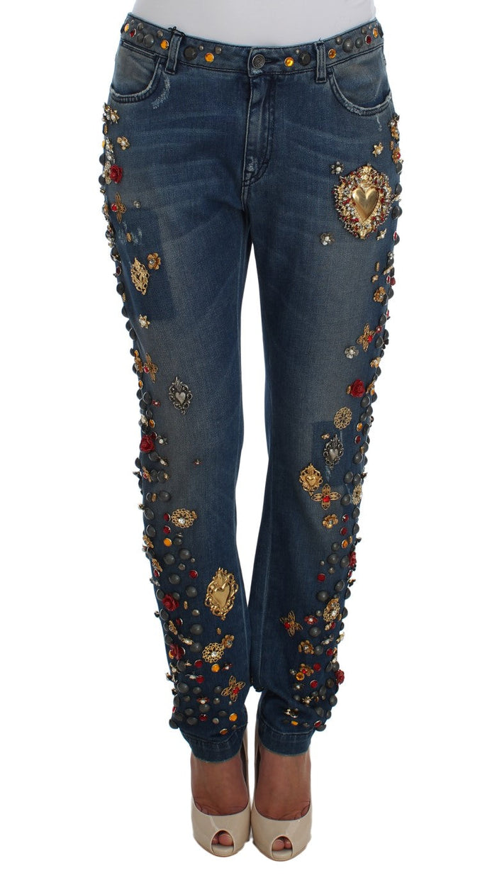 Dolce & Gabbana Crystal Roses Heart Embellished Jeans Dolce & Gabbana