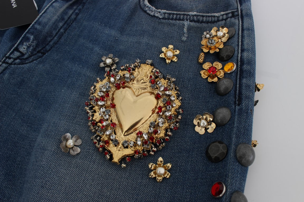 Dolce & Gabbana Crystal Roses Heart Embellished Jeans Dolce & Gabbana