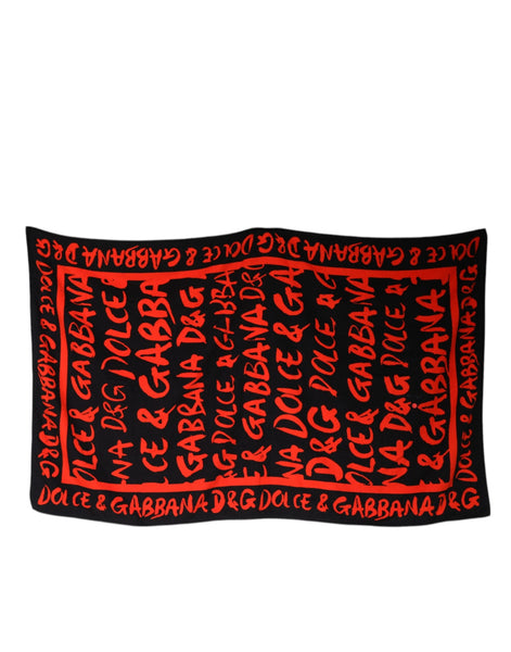 Dolce & Gabbana Black Red Logo Print Cotton Beach Towel Dolce & Gabbana