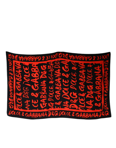 Dolce & Gabbana Black Red Logo Print Cotton Beach Towel Dolce & Gabbana