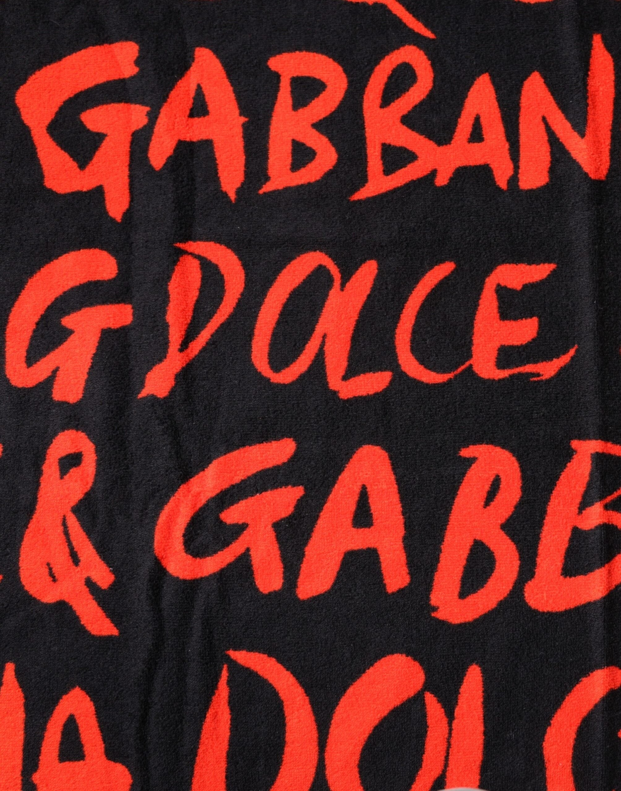 Dolce & Gabbana Black Red Logo Print Cotton Beach Towel Dolce & Gabbana