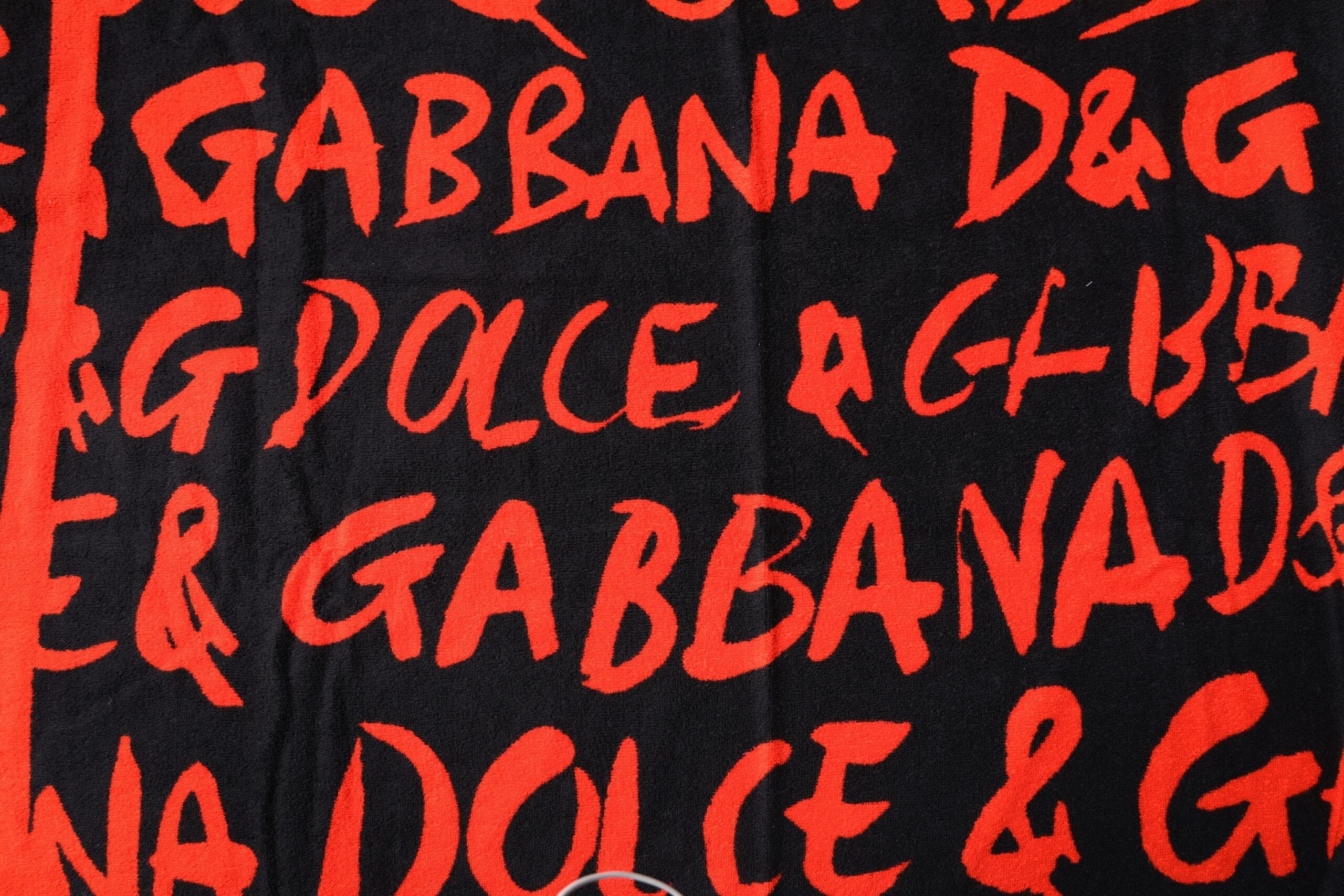 Dolce & Gabbana Black Red Logo Print Cotton Beach Towel Dolce & Gabbana