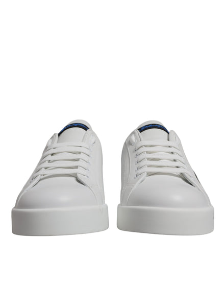 Dolce & Gabbana White Blue Leather Logo Low Top Sneakers Shoes Dolce & Gabbana