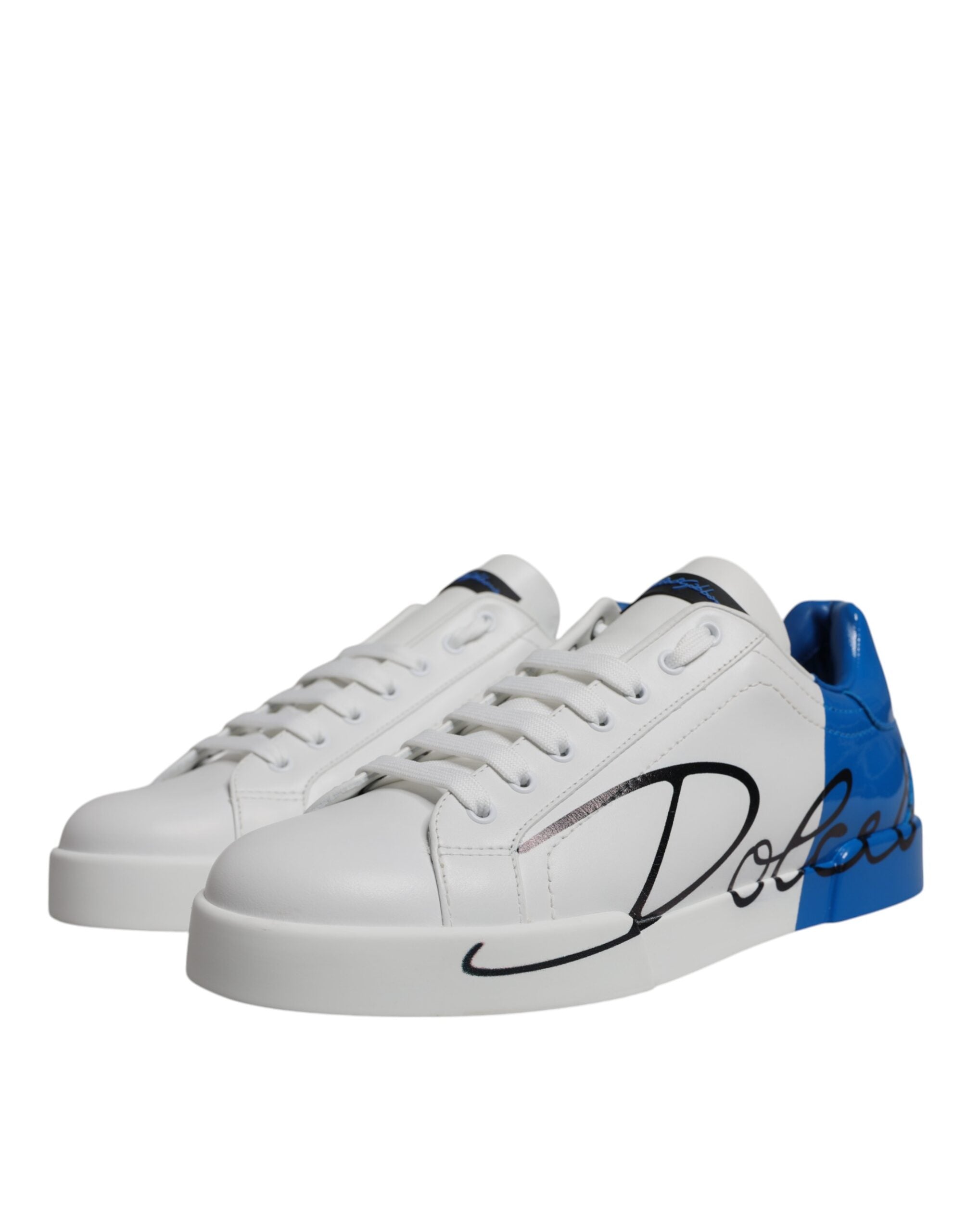 Dolce & Gabbana White Blue Leather Logo Low Top Sneakers Shoes Dolce & Gabbana