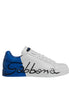 Dolce & Gabbana White Blue Leather Logo Low Top Sneakers Shoes Dolce & Gabbana