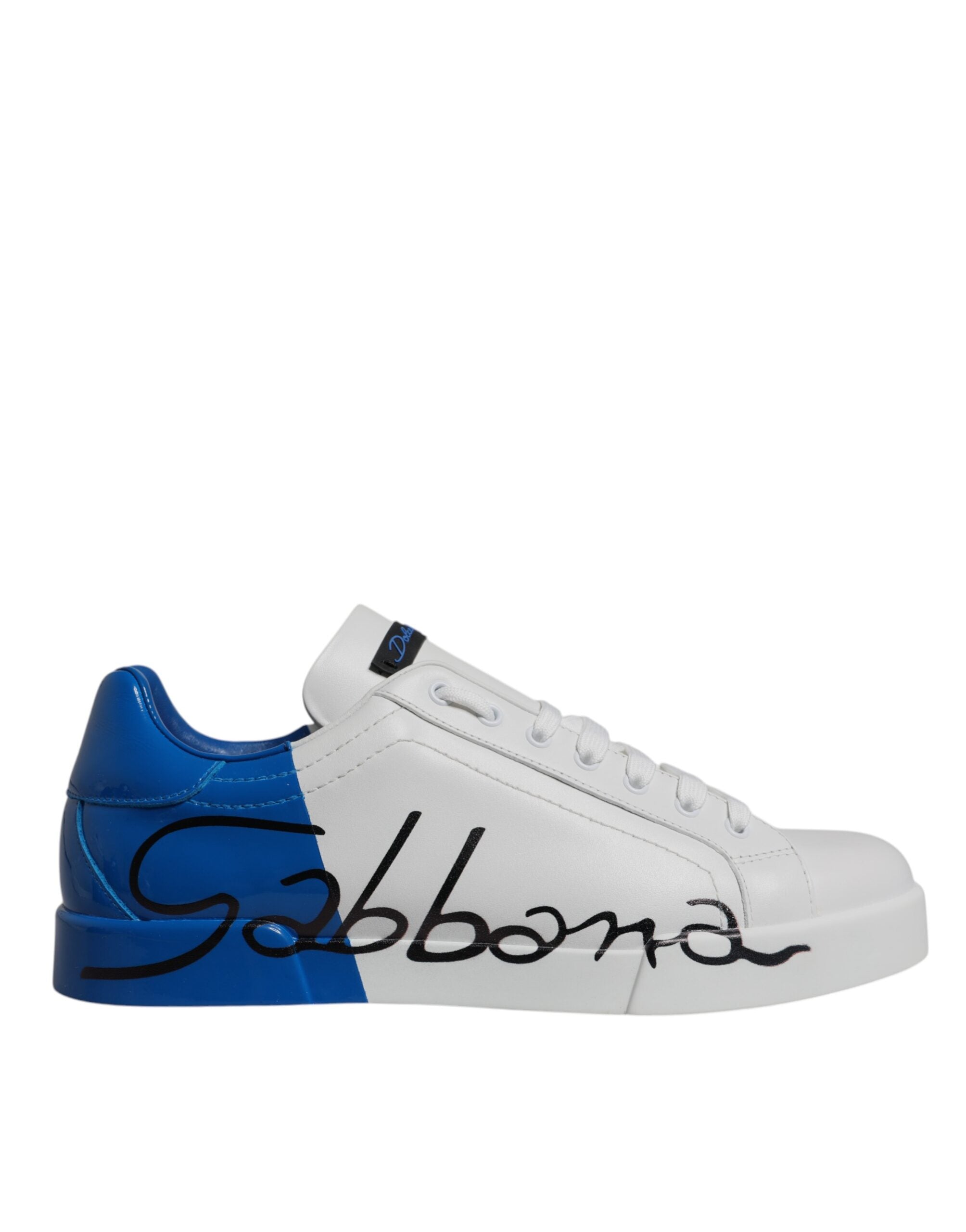 Dolce & Gabbana White Blue Leather Logo Low Top Sneakers Shoes Dolce & Gabbana