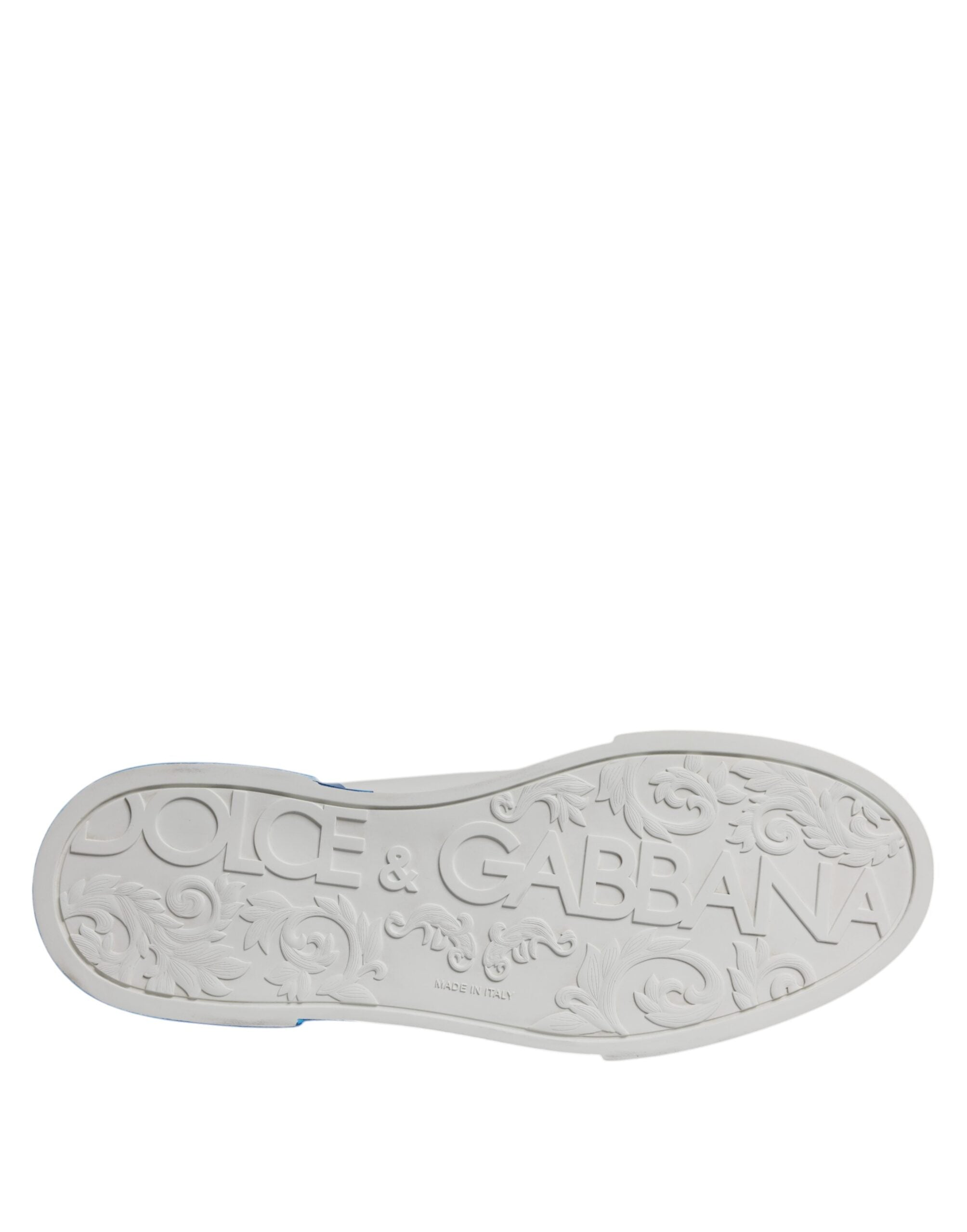 Dolce & Gabbana White Blue Leather Logo Low Top Sneakers Shoes Dolce & Gabbana
