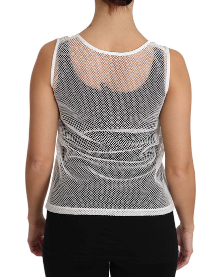 Dolce & Gabbana White Net  Transparent Sleeveless Tank Top Dolce & Gabbana