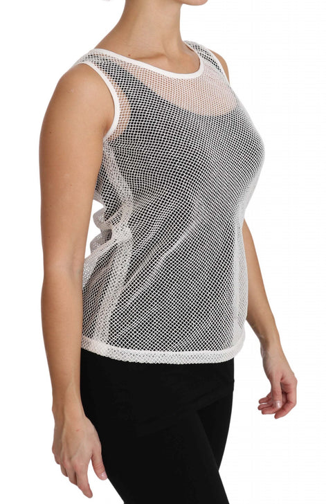 Dolce & Gabbana White Net  Transparent Sleeveless Tank Top Dolce & Gabbana