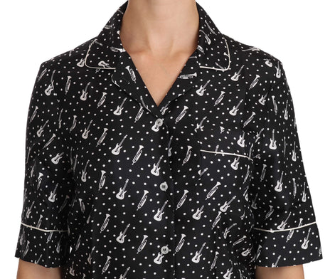 Dolce & Gabbana Black GuitarTrumpet Print Silk Shirt Top Dolce & Gabbana
