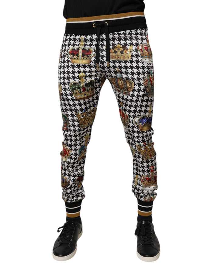 Dolce & Gabbana Multicolor Houndstooth Crown Men Sweatpants Pants Dolce & Gabbana