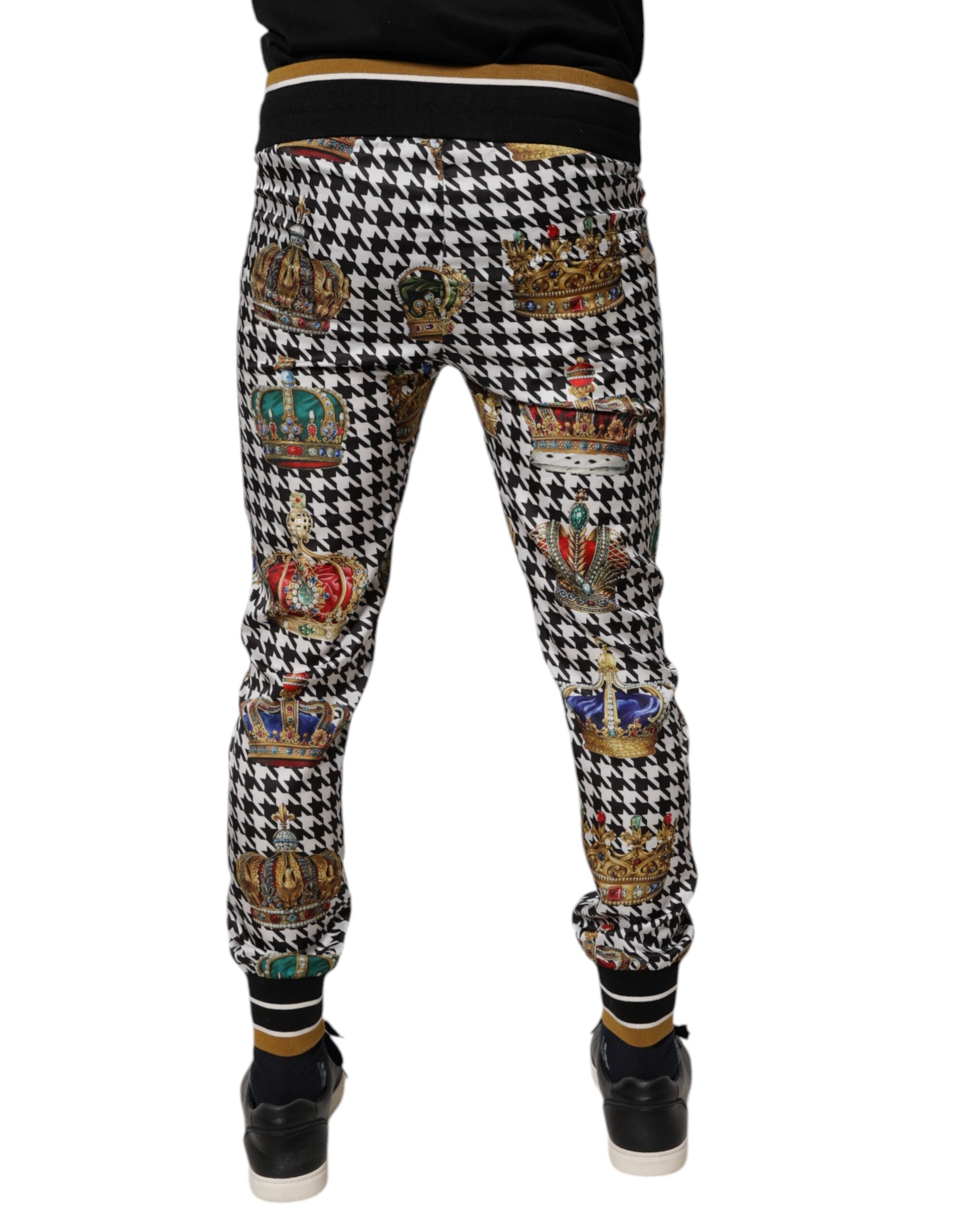 Dolce & Gabbana Multicolor Houndstooth Crown Men Sweatpants Pants Dolce & Gabbana