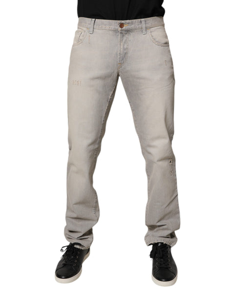 Dolce & Gabbana Light Gray Cotton Skinny Denim Jeans Dolce & Gabbana
