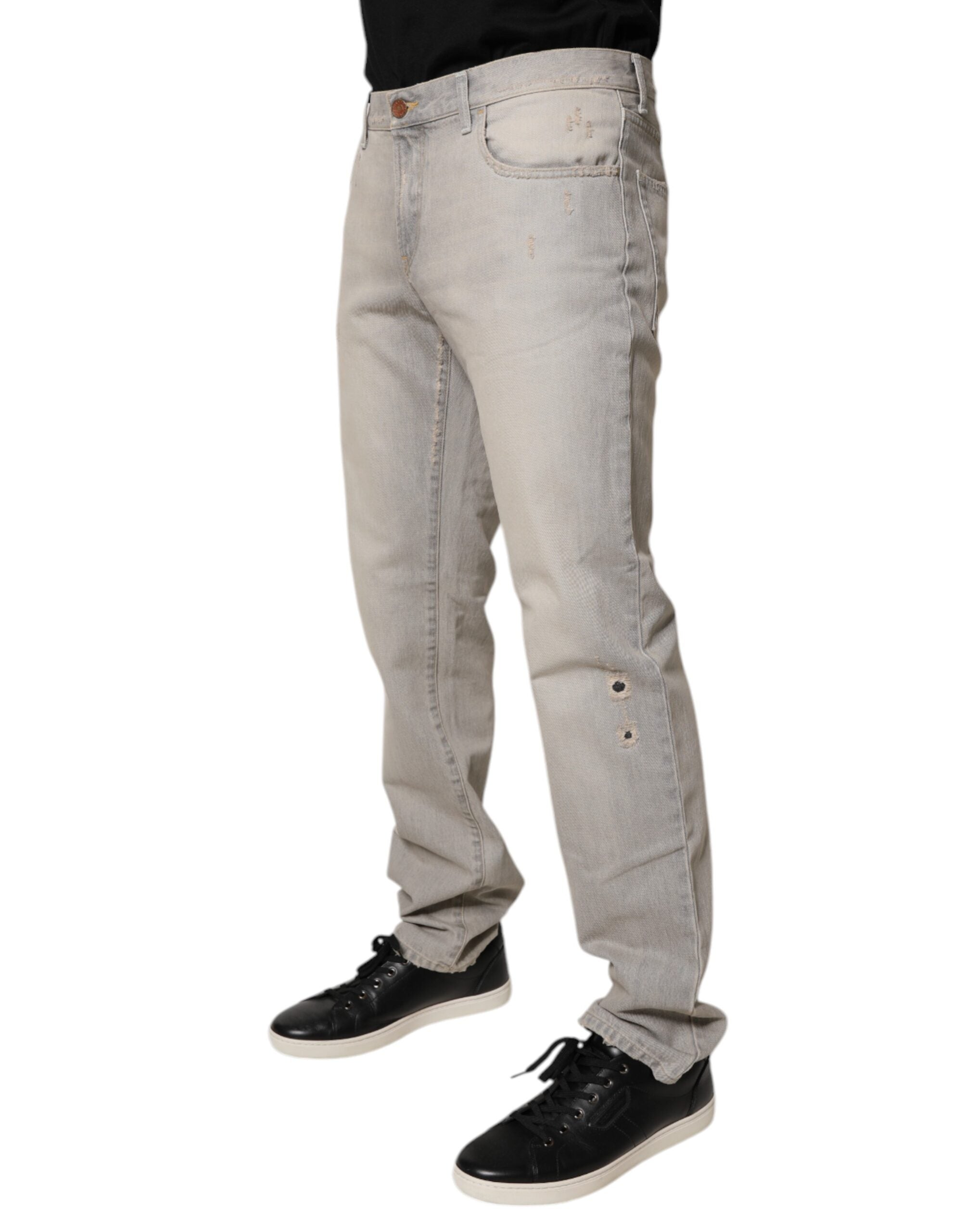 Dolce & Gabbana Light Gray Cotton Skinny Denim Jeans Dolce & Gabbana