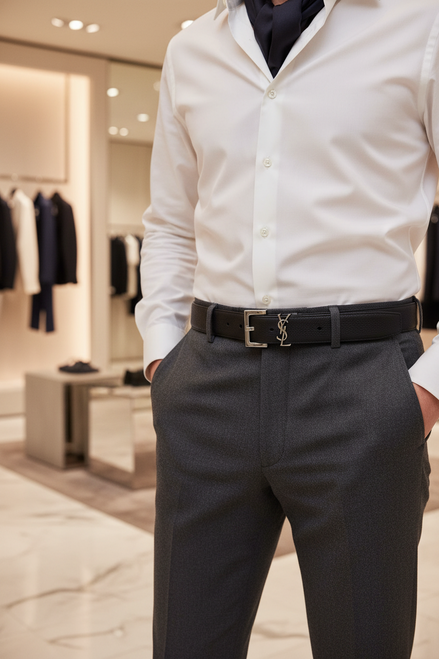 Ceinture Saint Laurent Bos Taurus Regular en cuir de veau noir