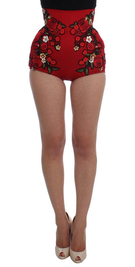 Dolce & Gabbana Red Silk Roses Sicily Shorts Dolce & Gabbana