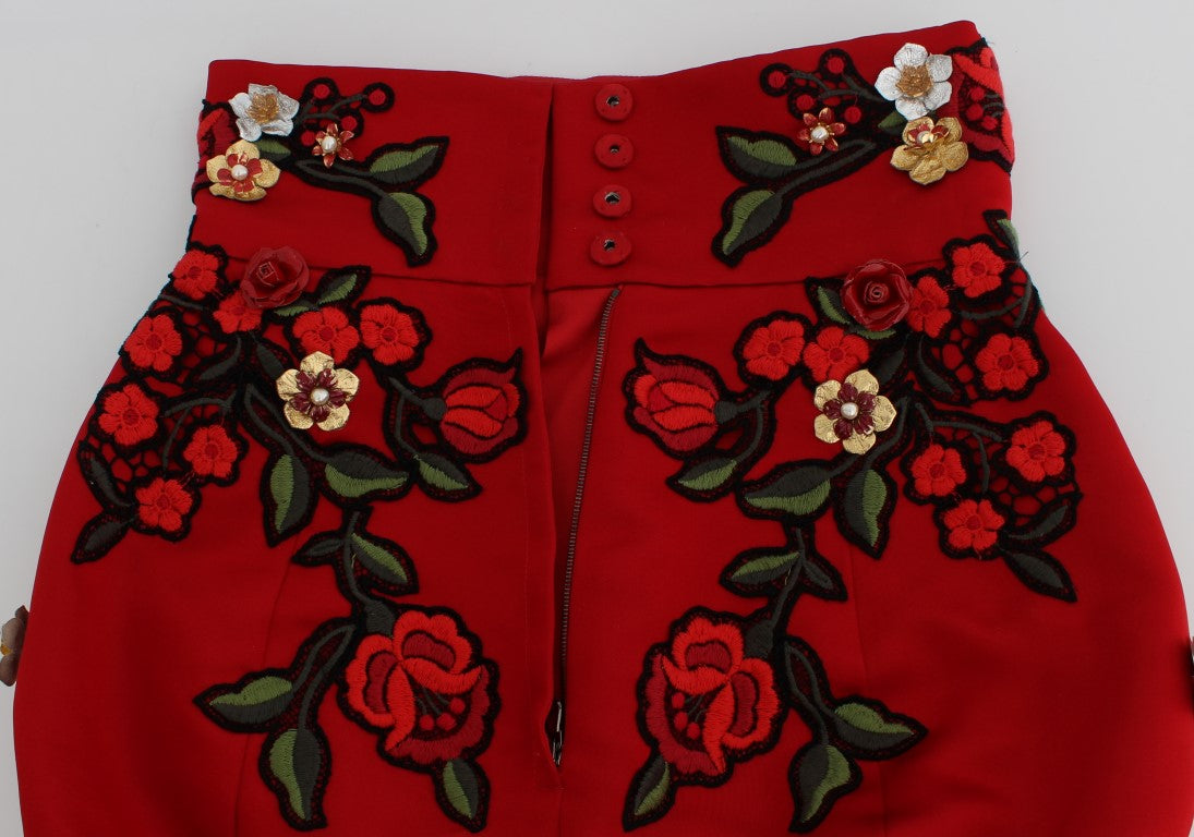 Dolce & Gabbana Red Silk Roses Sicily Shorts Dolce & Gabbana