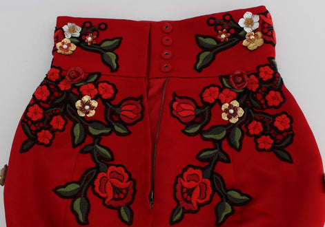 Dolce & Gabbana Red Silk Roses Sicily Shorts Dolce & Gabbana