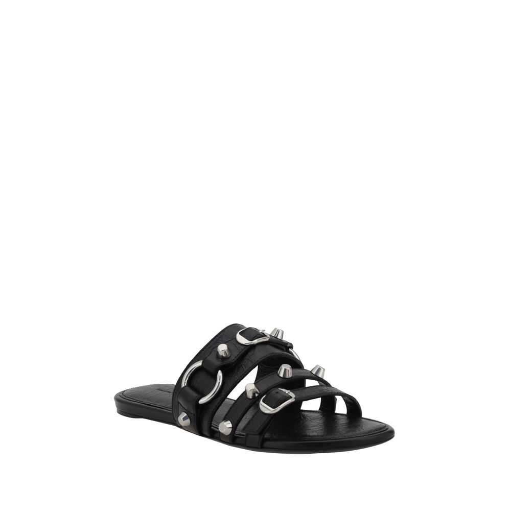 Balenciaga Black Calf Leather Bos Taurus Flat Sandals Balenciaga