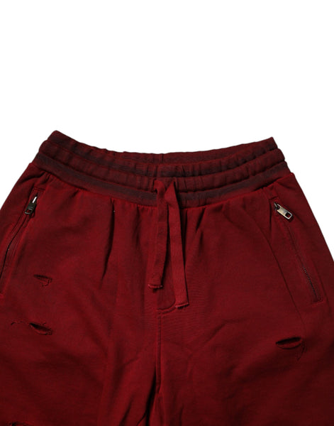 Dolce & Gabbana Maroon Rip Style Bermuda Sweatshorts Shorts Dolce & Gabbana