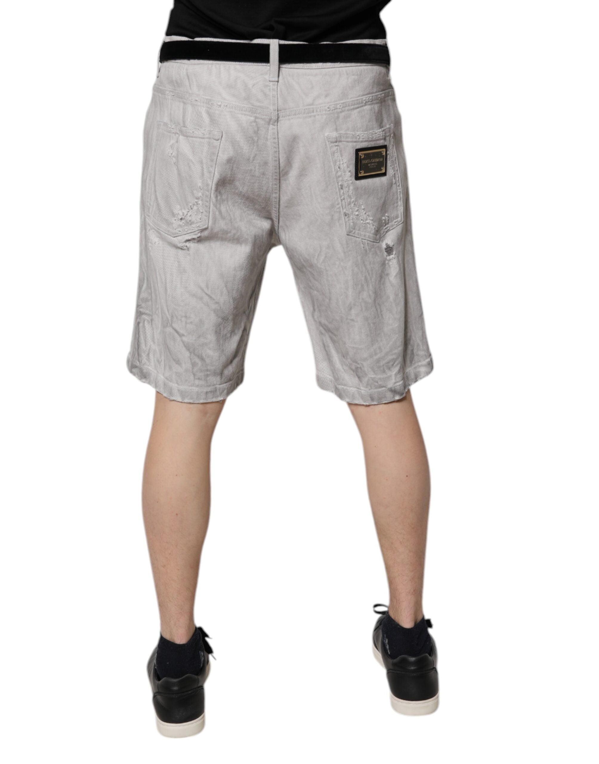 Dolce & Gabbana Light Gray Tattered Men Denim Bermuda Shorts Dolce & Gabbana