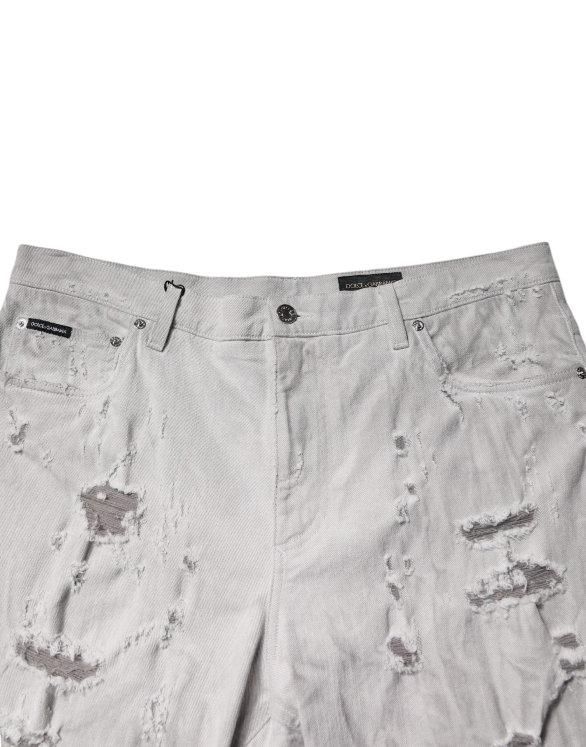 Dolce & Gabbana Light Gray Tattered Men Denim Bermuda Shorts Dolce & Gabbana
