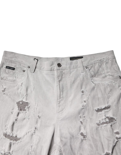 Dolce & Gabbana Light Gray Tattered Men Denim Bermuda Shorts Dolce & Gabbana