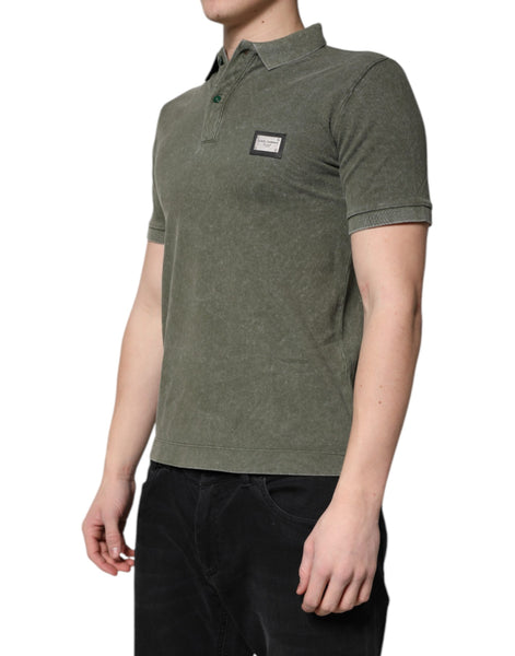 Dolce & Gabbana Army Green Logo Plaque Cotton Polo Shirt T-shirt Dolce & Gabbana