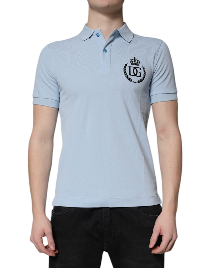 Dolce & Gabbana Sky Blue Cotton Crown Collared Polo T-shirt Dolce & Gabbana