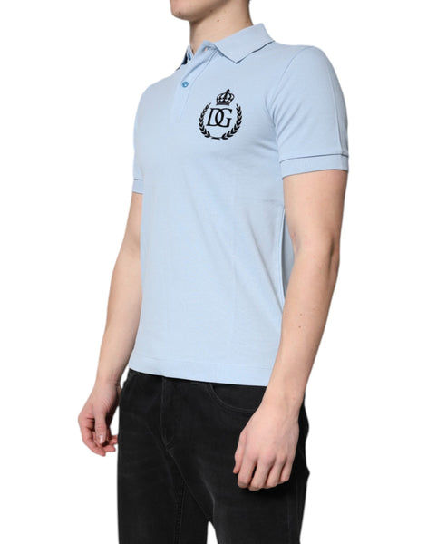 Dolce & Gabbana Sky Blue Cotton Crown Collared Polo T-shirt Dolce & Gabbana