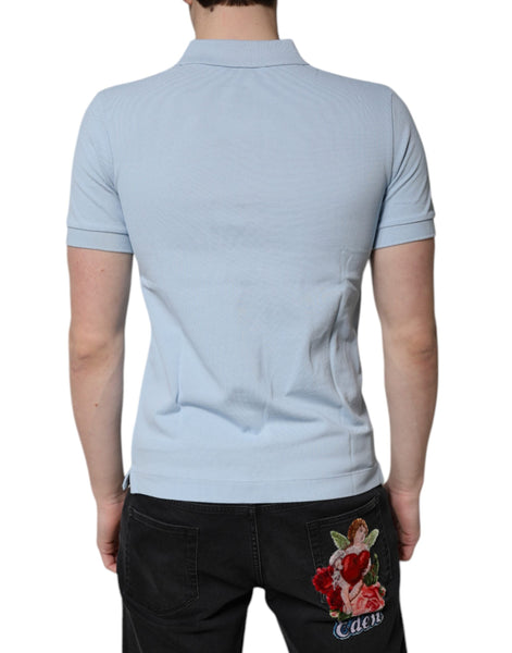 Dolce & Gabbana Sky Blue Cotton Crown Collared Polo T-shirt Dolce & Gabbana