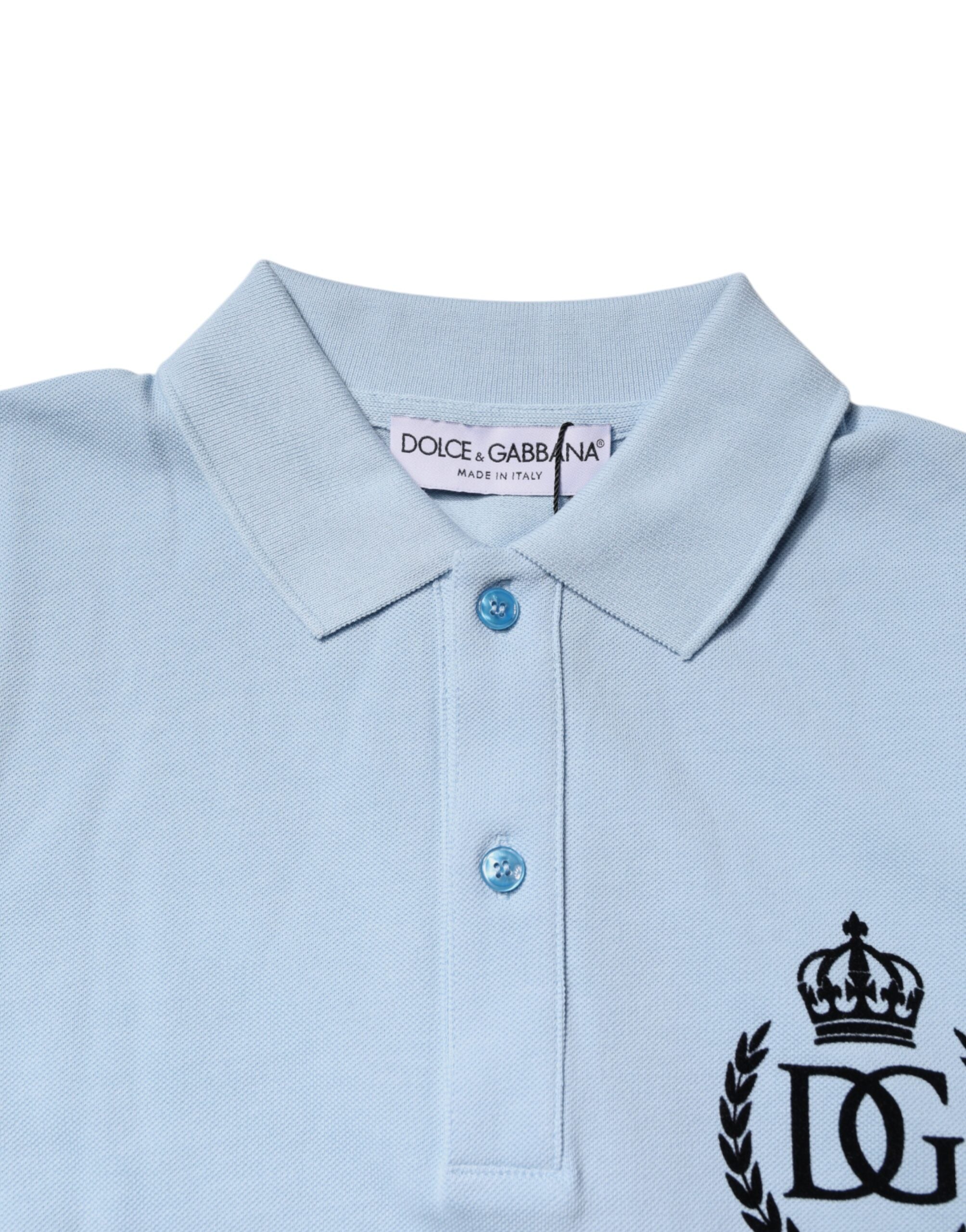 Dolce & Gabbana Sky Blue Cotton Crown Collared Polo T-shirt Dolce & Gabbana