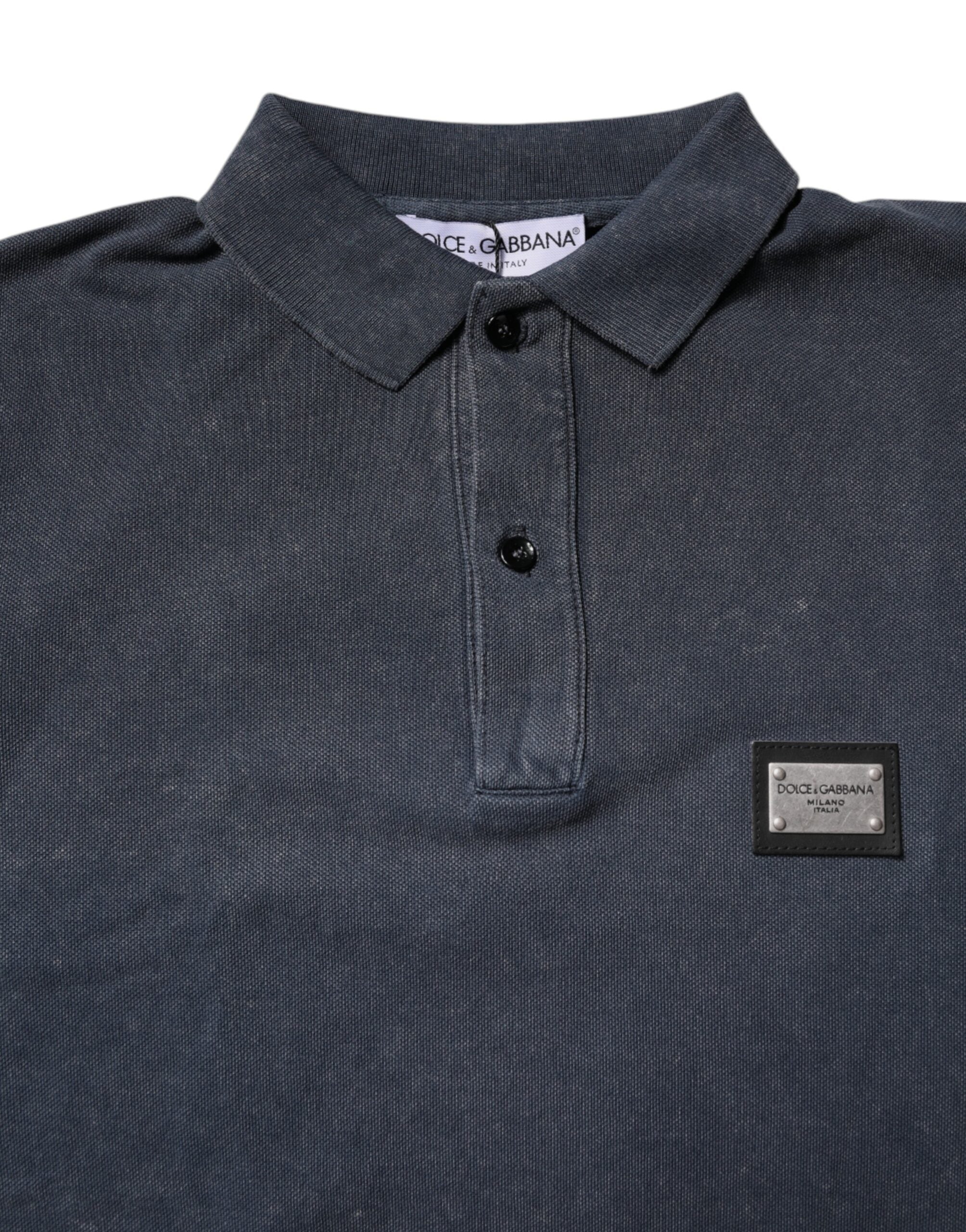 Dolce & Gabbana Dark Blue Logo Plaque Cotton Men Polo Shirt T-shirt Dolce & Gabbana