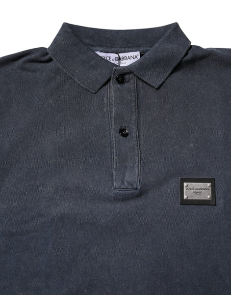 Dolce & Gabbana Dark Blue Logo Plaque Cotton Men Polo Shirt T-shirt Dolce & Gabbana
