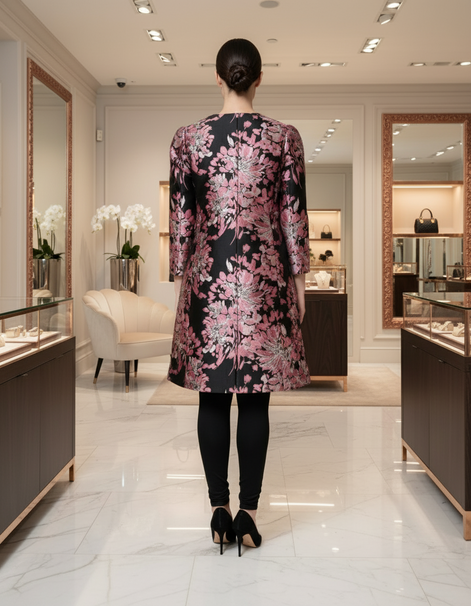 Dolce & Gabbana Pink Black Floral Brocade Trenchcoat Jacket Dolce & Gabbana